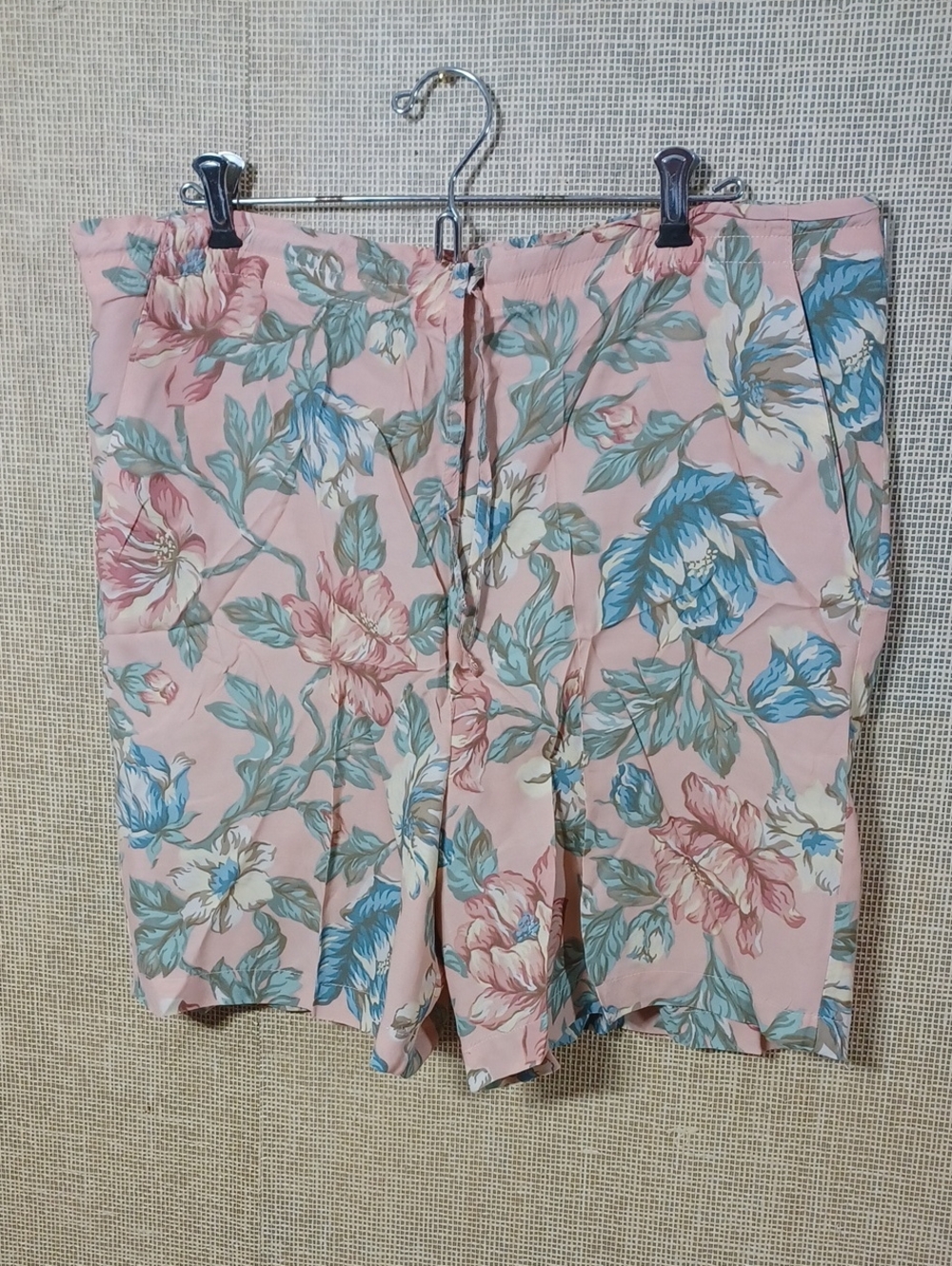 Jaclyn Smith Pink Floral Drawstring Shorts with Blue & Green Accents